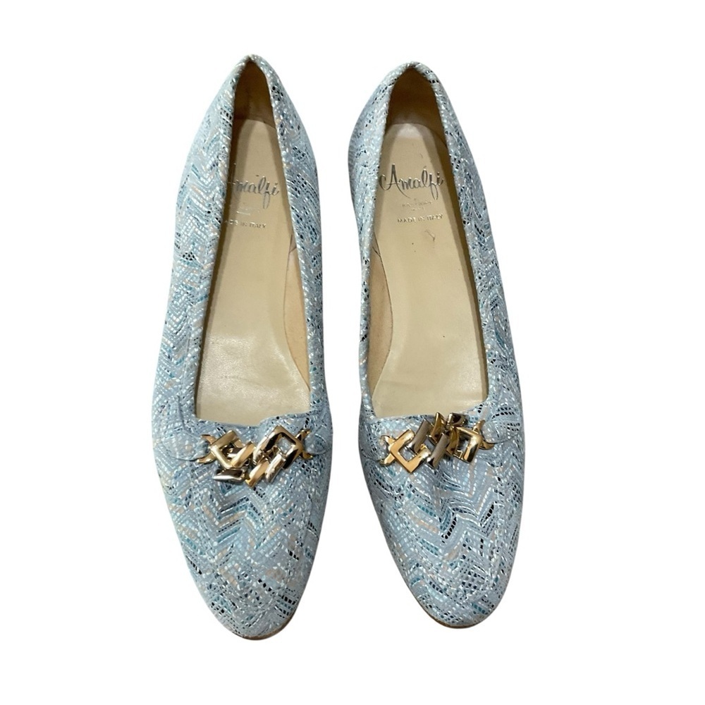 Amalfi by Rangoni Blue Woven Leather Slip-On Pumps 7.5  Narrow Made in Italy